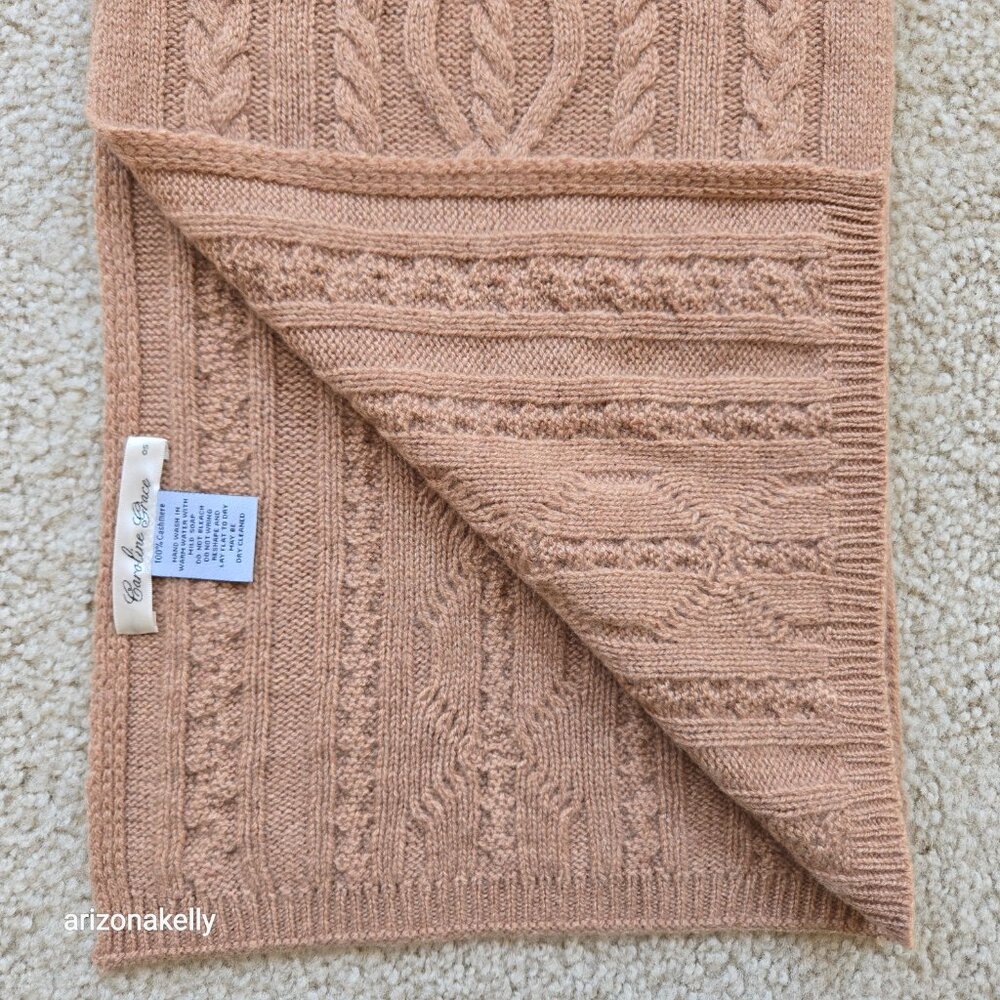 NWOT Caroline Grace Cashmere Tan Cable Knit Scarf - Picture 7 of 9